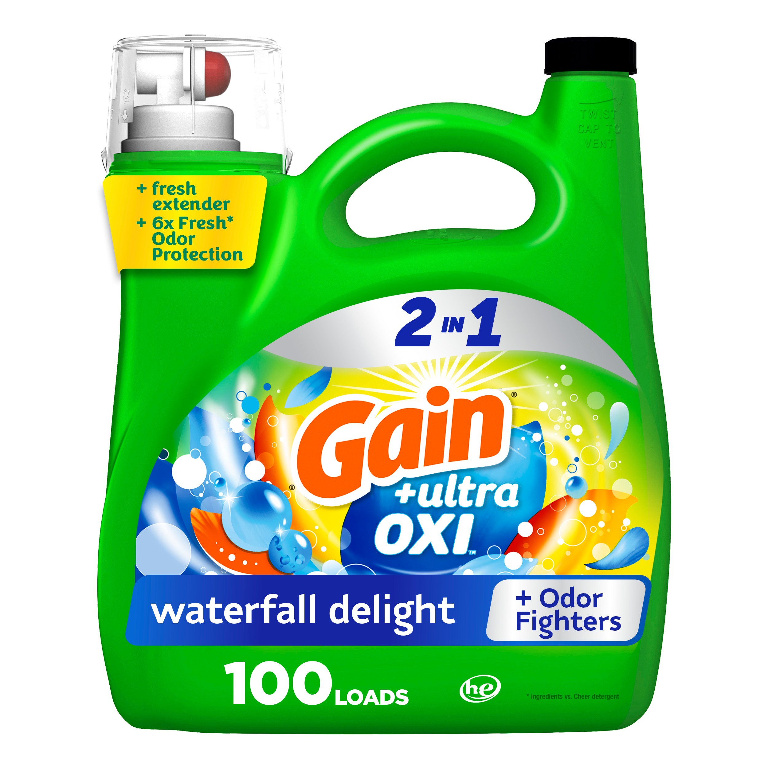 Gain + Ultra Oxi HE Liquid Laundry Detergent, 107 Loads Waterfall