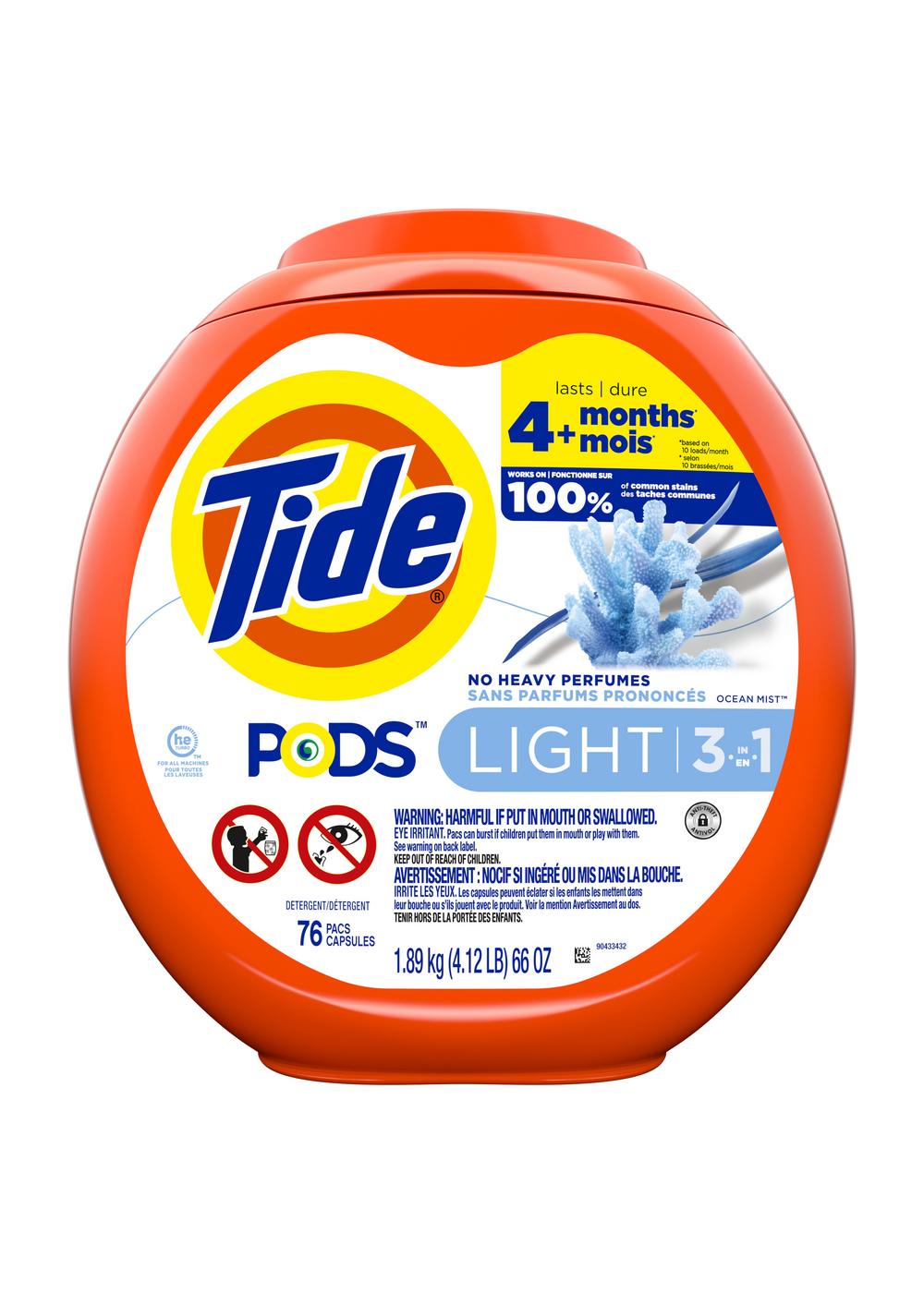 Tide PODS Light Ocean Mist HE Laundry Detergent Pacs; image 1 of 9