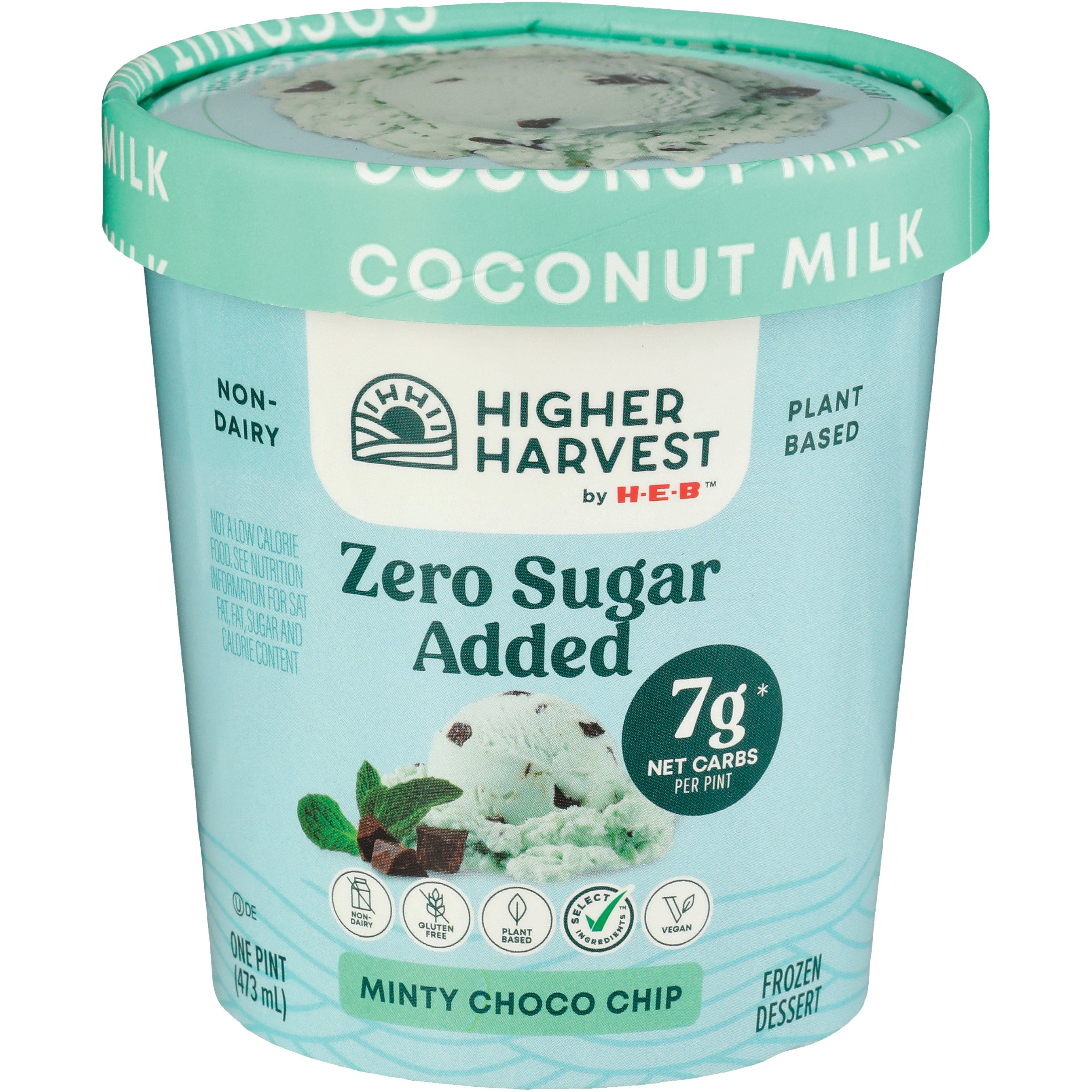 Higher Harvest by H-E-B Zero Sugar Added Minty Choco Chip Non-Dairy Frozen Dessert, 1 pt