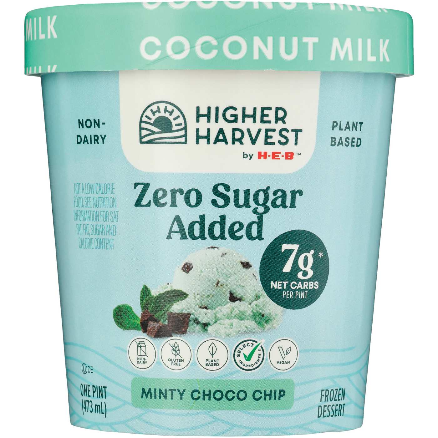 Higher Harvest by H-E-B Zero Sugar Added Non-Dairy Frozen Dessert - Minty Choco Chip; image 2 of 2