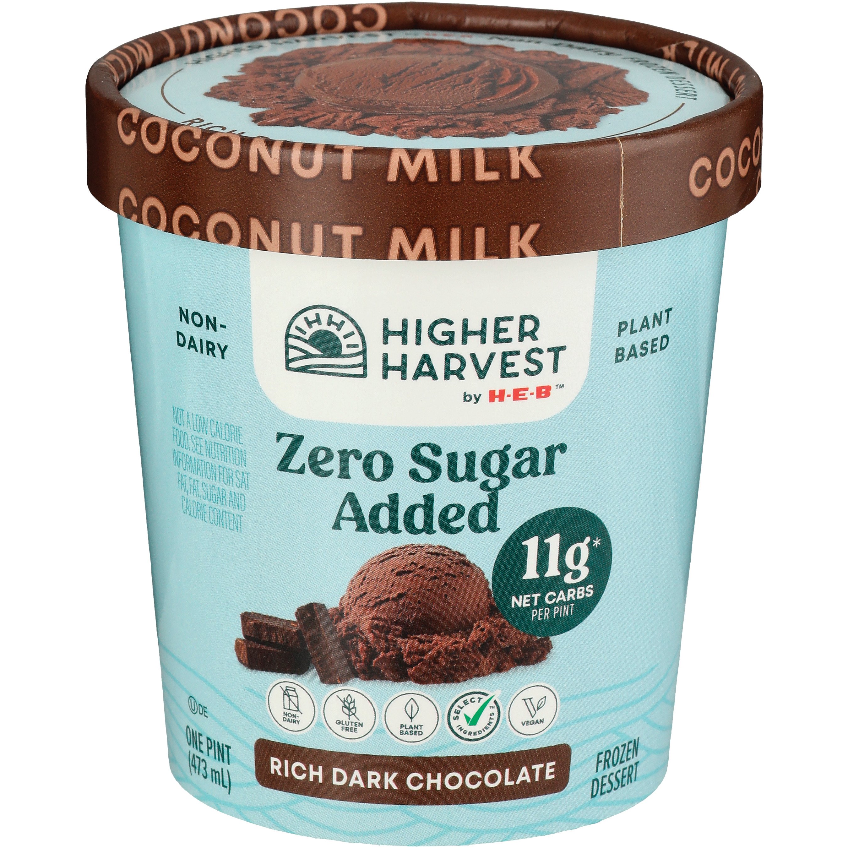 Higher Harvest by H-E-B Zero Sugar Added Rich Dark Chocolate Non-Dairy Frozen Dessert, 1 pt