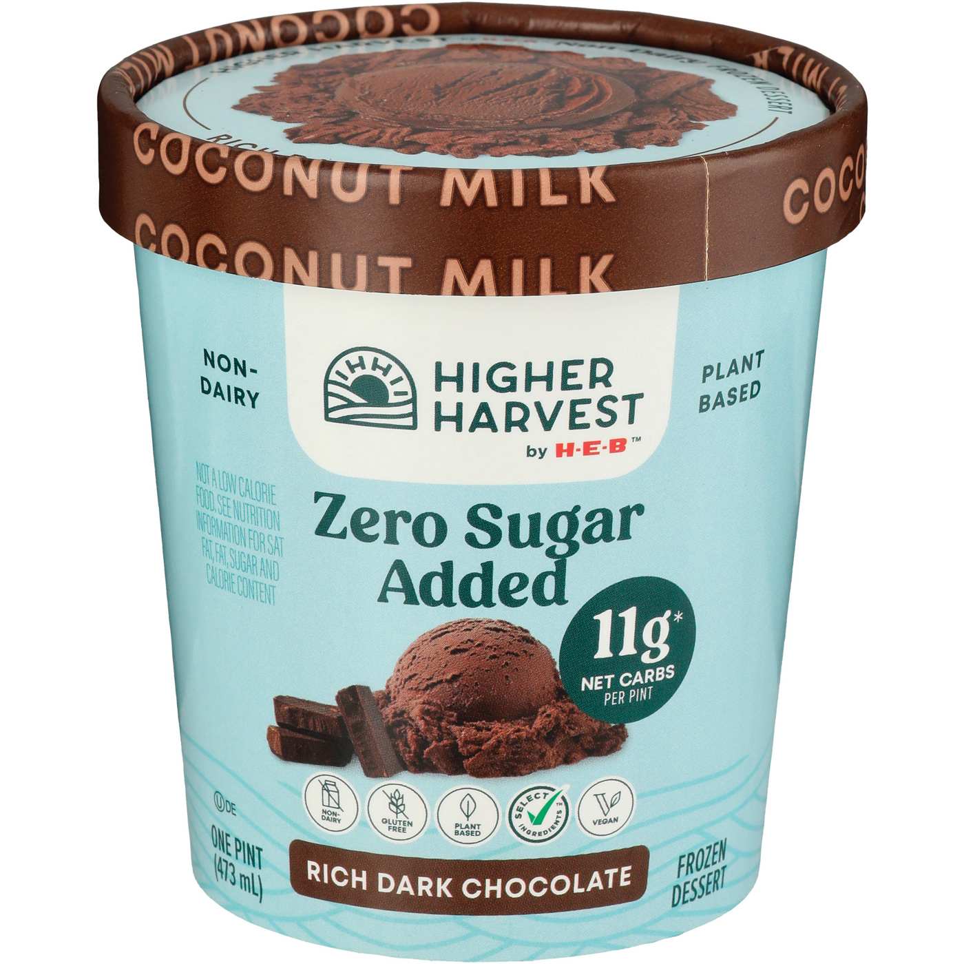 Higher Harvest by H-E-B Zero Sugar Added Non-Dairy Frozen Dessert – Rich Dark Chocolate; image 1 of 2