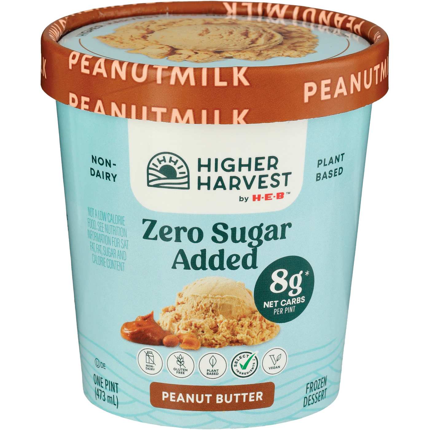 Higher Harvest by H-E-B Zero Sugar Added Non-Dairy Frozen Dessert - Peanut Butter; image 1 of 2