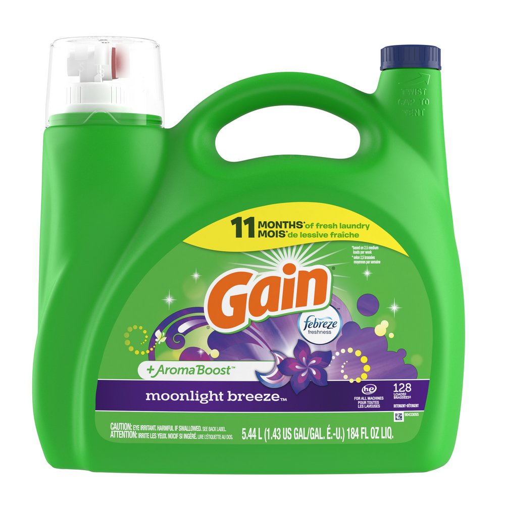 Gain + Aroma Boost HE Liquid Laundry Detergent, 128 Loads Moonlight