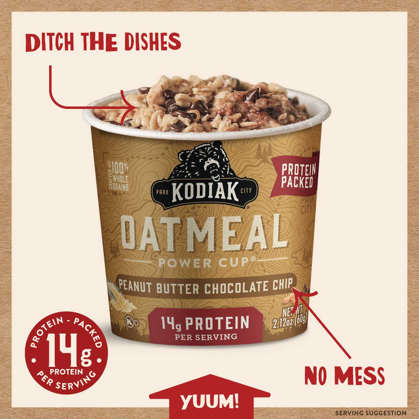 Kodiak 14g Protein Oatmeal Power Cup - Peanut Butter Chocolate Chip; image 2 of 3