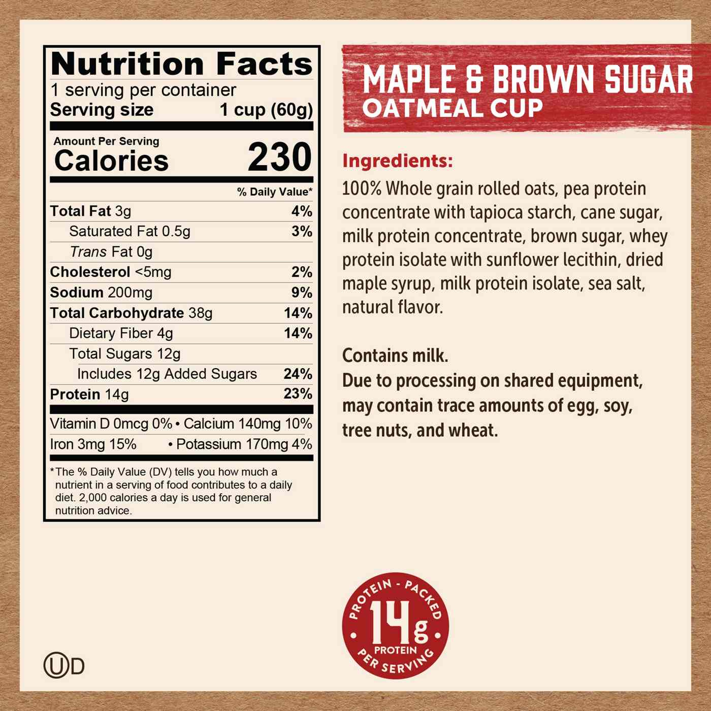Kodiak 14g Protein Oatmeal Power Cup - Maple & Brown Sugar; image 2 of 3
