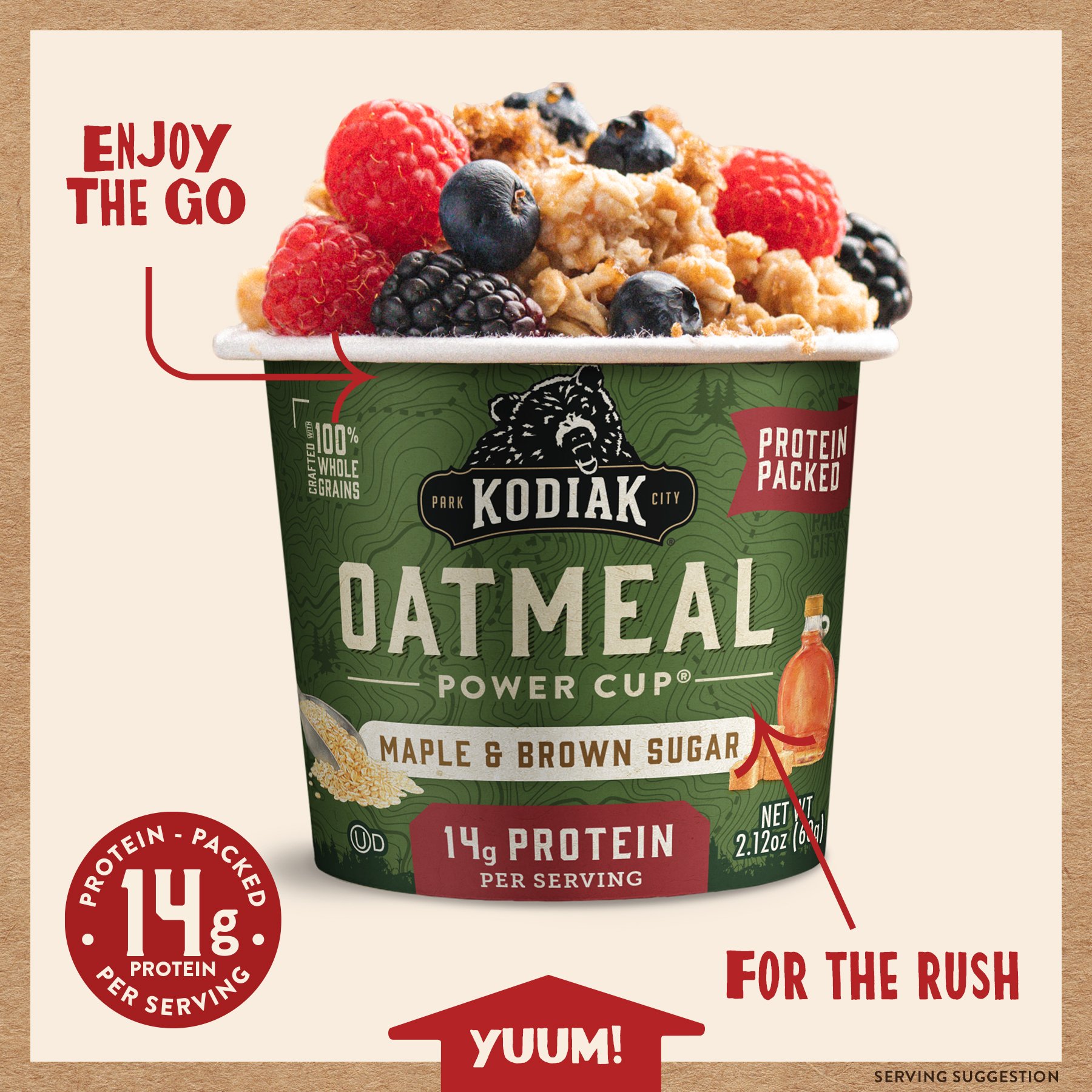 Kodiak 14g Protein Oatmeal Power Cup - Maple & Brown Sugar - Shop