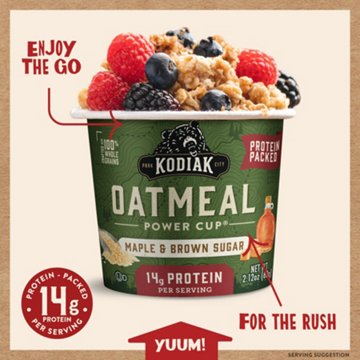 Kodiak 14g Protein Oatmeal Power Cup - Maple & Brown Sugar, 2.12 oz