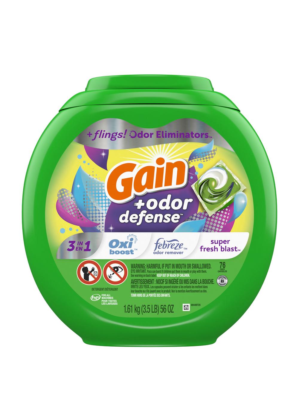 Gain Flings! Odor Defense Super Fresh Blast HE Laundry Detergent Pacs; image 1 of 9