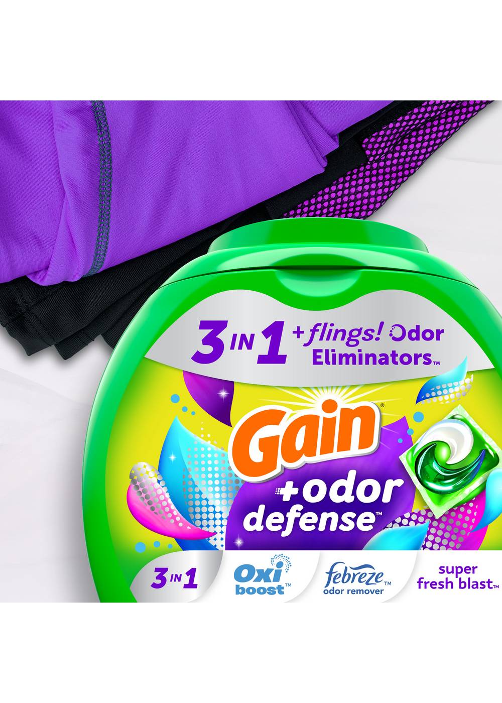 Gain Flings! Odor Defense Super Fresh Blast HE Laundry Detergent Pacs; image 4 of 9