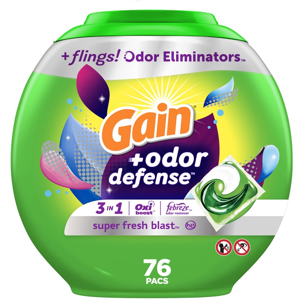 Gain Flings! Odor Defense Super Fresh Blast HE Laundry Detergent Pacs ...