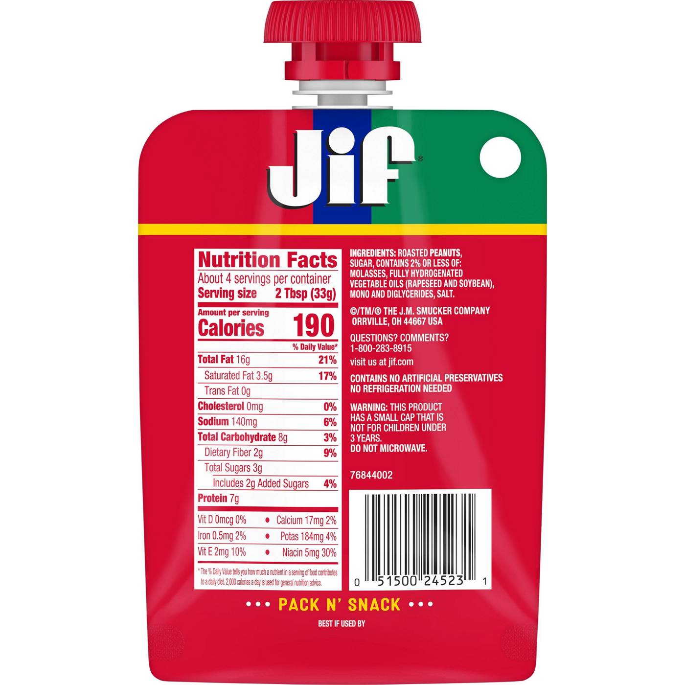 Jif Creamy Peanut Butter Pack & Snack 4 ct Pouches; image 5 of 6