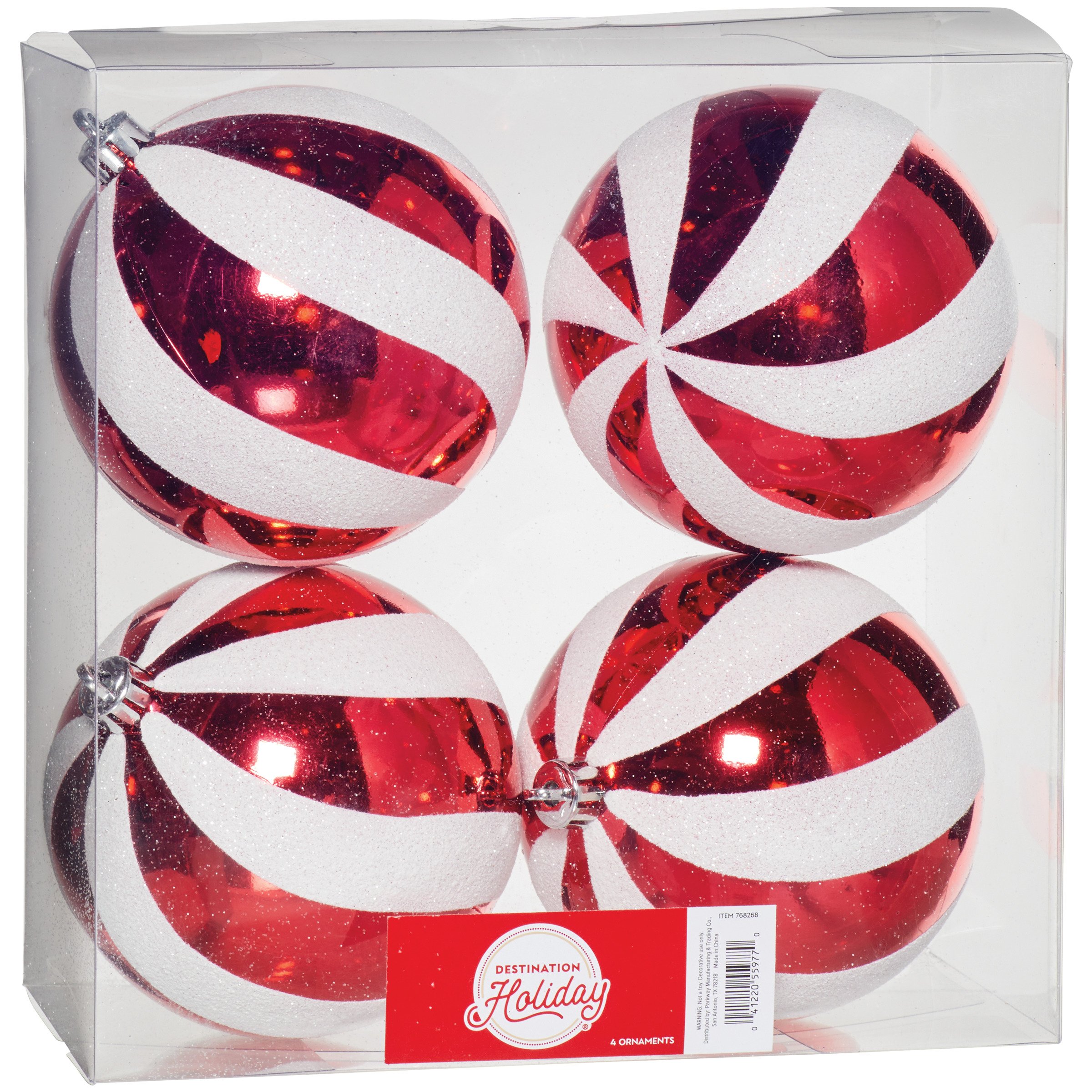 Destination Holiday Red & White Striped Ornaments, 100 mm Shop Seasonal decor at HEB