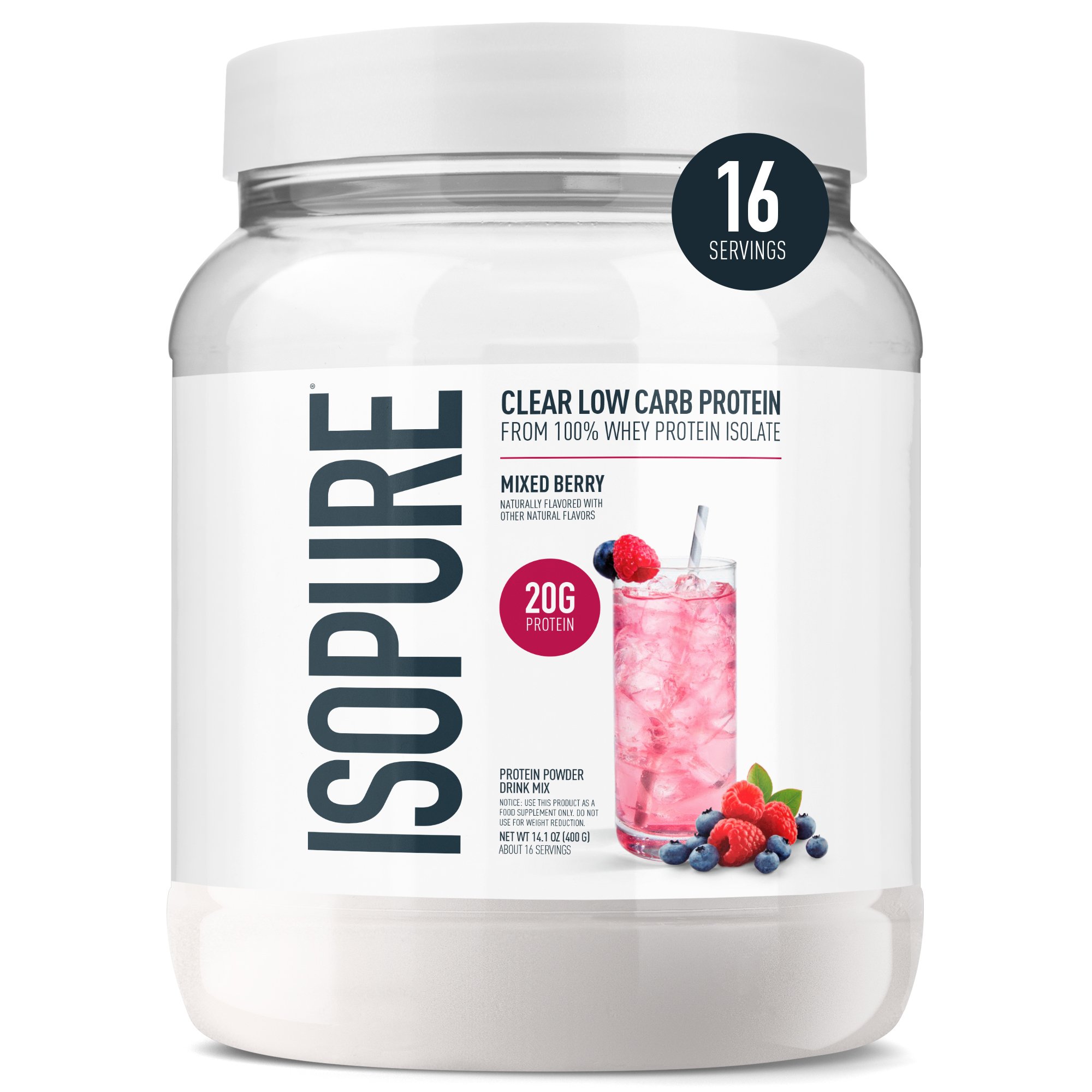 Isopure Clear Low Carb Whey Protein Isolate Powder - Mixed Berry, 14.1 oz