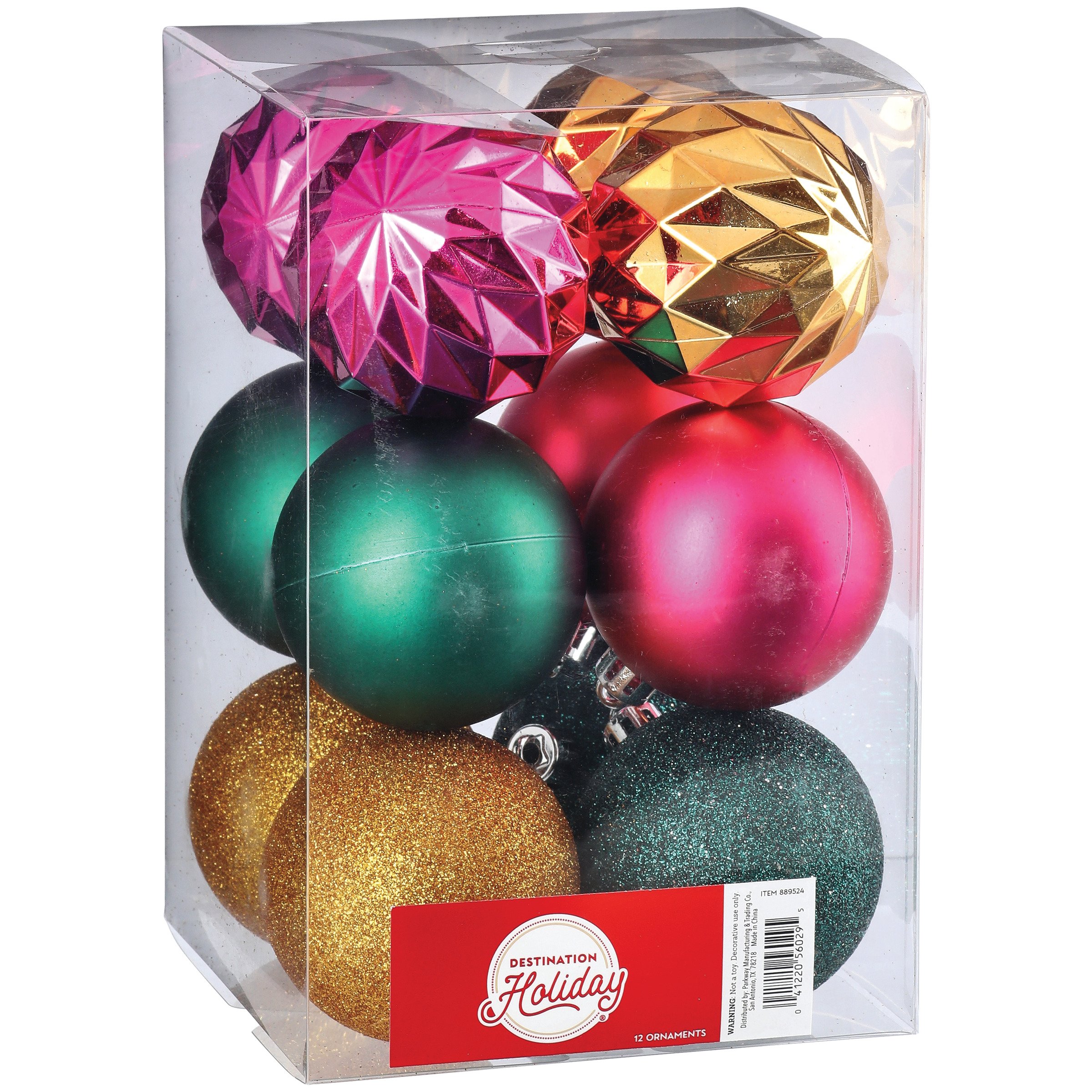 Destination Holiday Shatterproof Ornaments Pink Green Gold 60