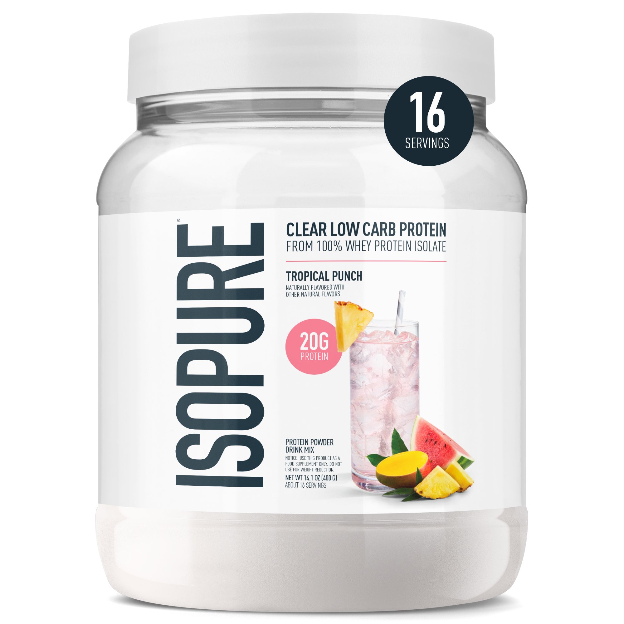 Isopure Clear Low Carb Whey Protein Isolate Powder - Tropical Punch, 14.1 oz
