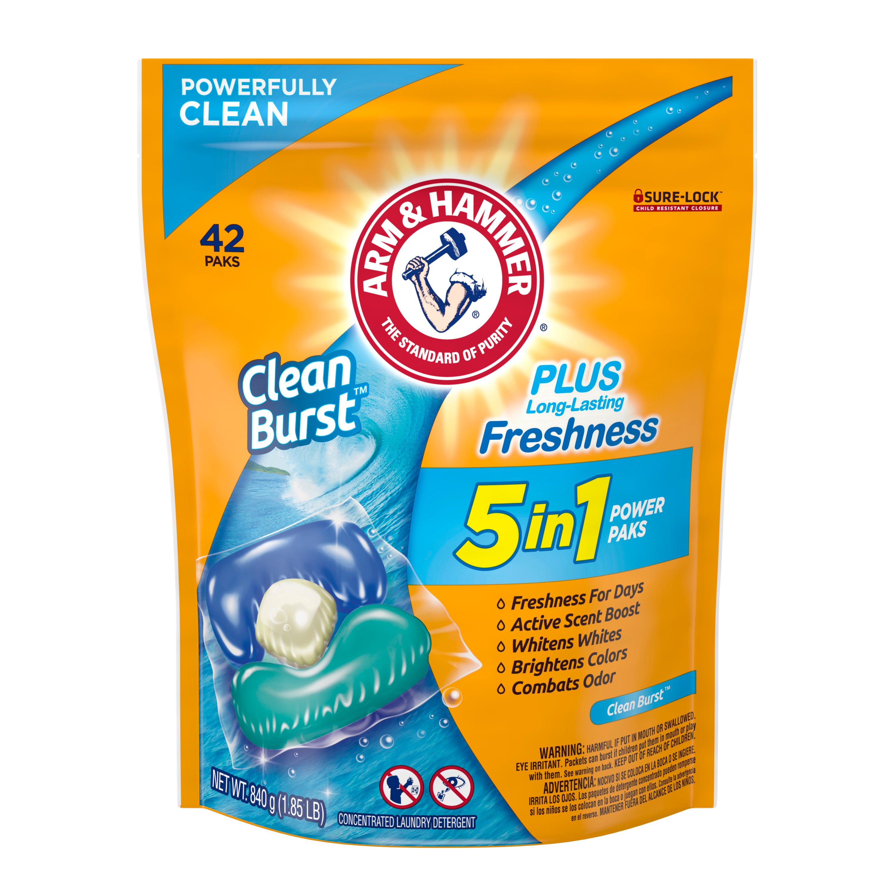 Arm & Hammer 5 In 1 Power Paks Clean Burst HE Laundry Detergent Pacs