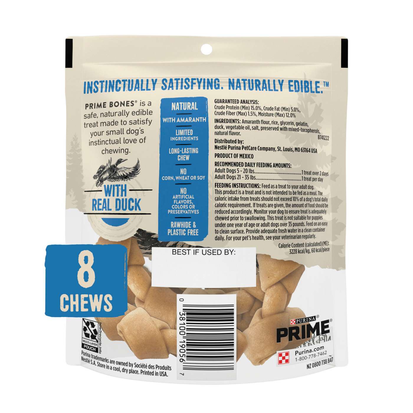 Prime Purina Prime Bones Mini Knotted Chews Rawhide Free, Natural Dog Treats With Real Duck; image 2 of 7