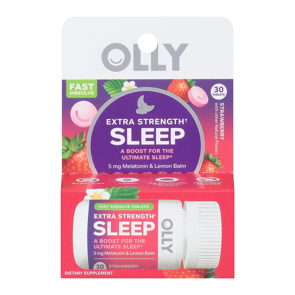 OLLY Extra Strength Sleep Melatonin & Lemon Balm 5mg Tablets - Strawberry, 30 ct