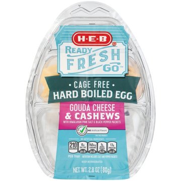 H-E-B Ready, Fresh, Go! Snack Tray - Cage-Free Hard Boiled Egg, Gouda Cheese & Cashews, 2.8 oz