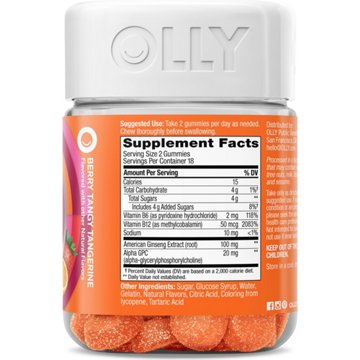 OLLY Laser Focus Ginseng, Alpha GPC & Vitamin B Cognitive Support Gummies - Berry Tangerine