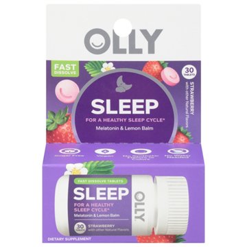 OLLY Sleep Melatonin & Lemon Balm Fast-Dissolve Tablets - Strawberry, 30 ct