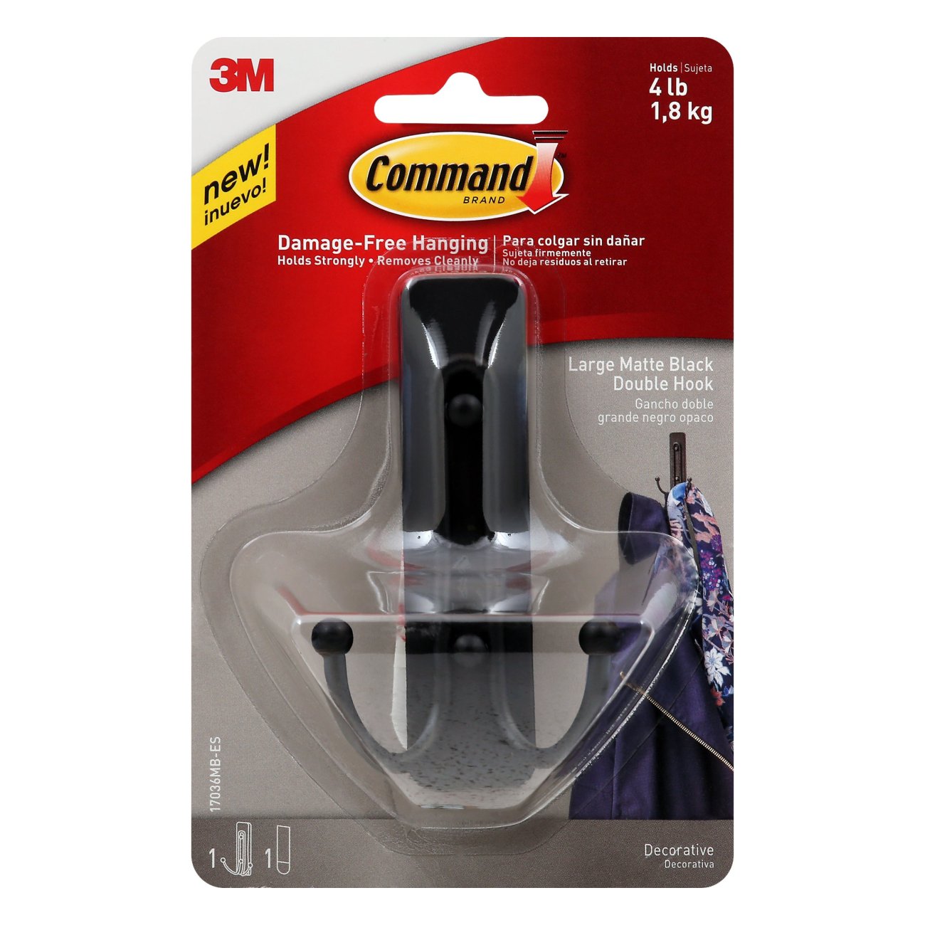 Command Large Decorative Double Hook - Matte Black - Shop Hooks & Picture  Hangers at H-E-B