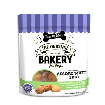 Three Dog Bakery Soft Baked Assorted Mutt Trio Dog Treats, 26 oz