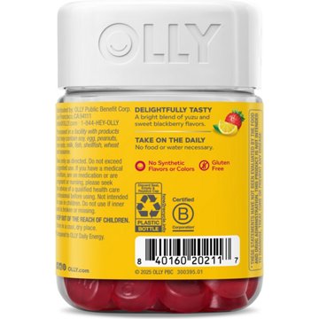 OLLY Extra Strength Daily Energy CoQ10 & B12 Caffeine Free Gummies - Berry Yuzu, 60 ct