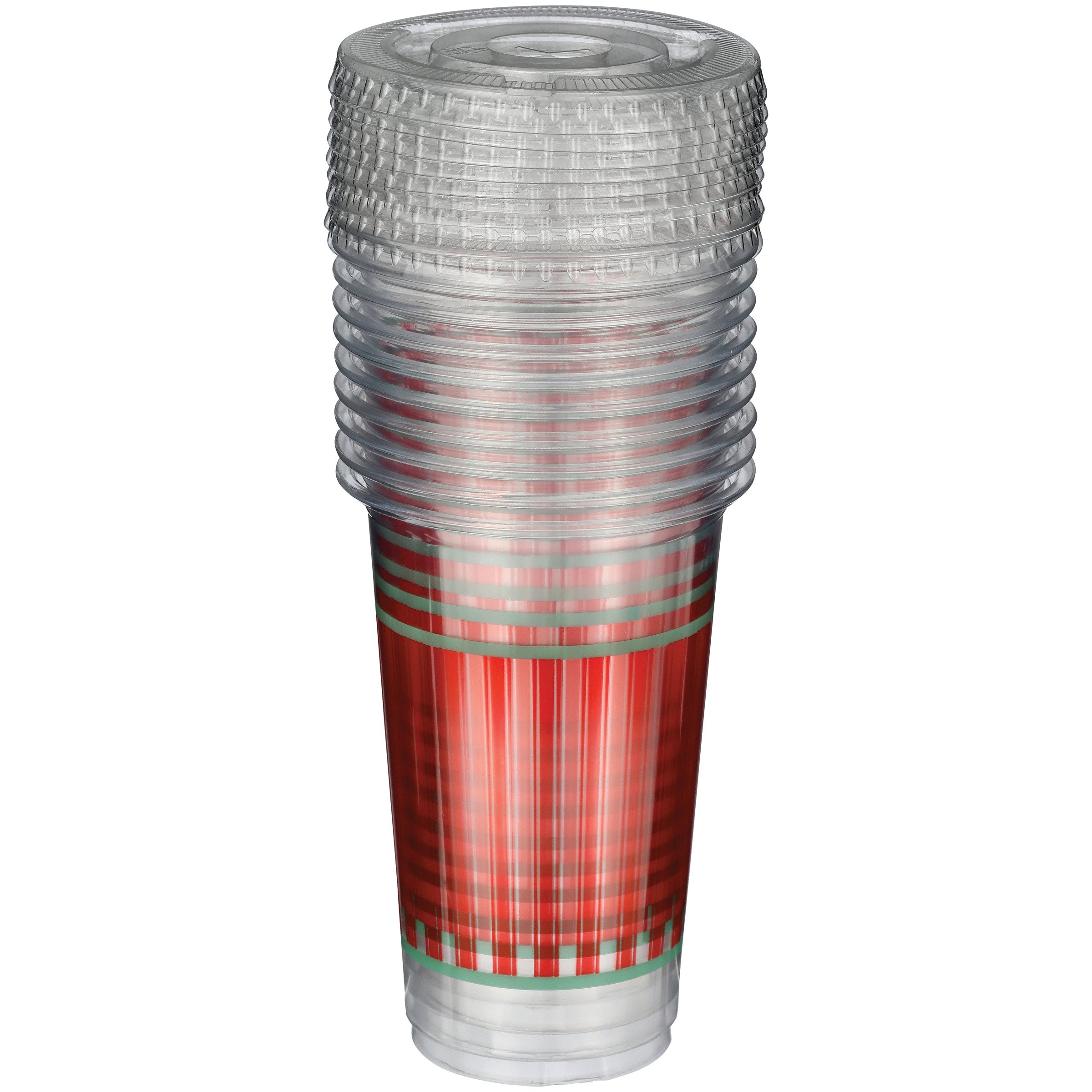 Destination Holiday Christmas Stripes Plastic Cups with Lids Shop