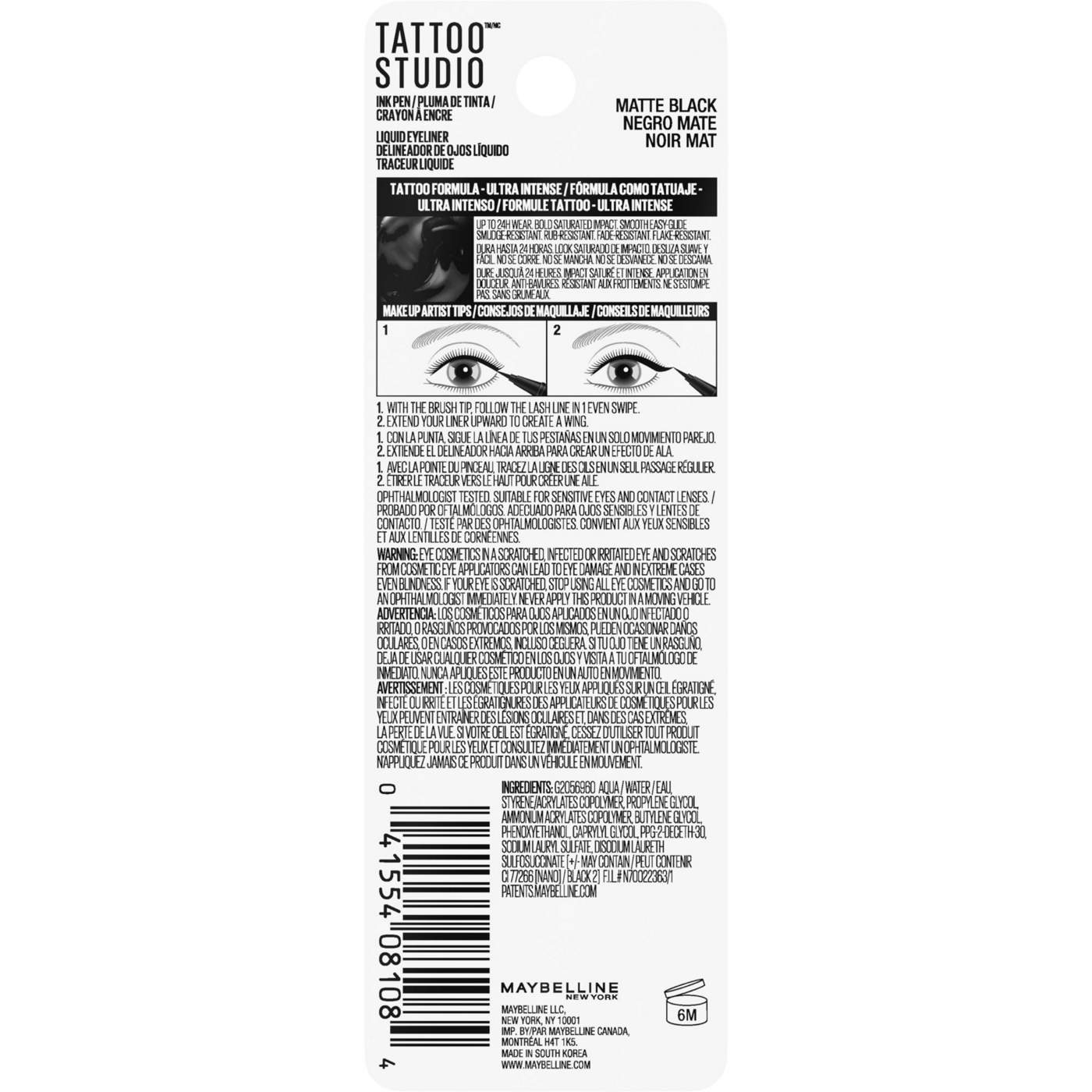 Maybelline Tattoo Studio Liquid Eyeliner - Matte Black; image 6 of 10