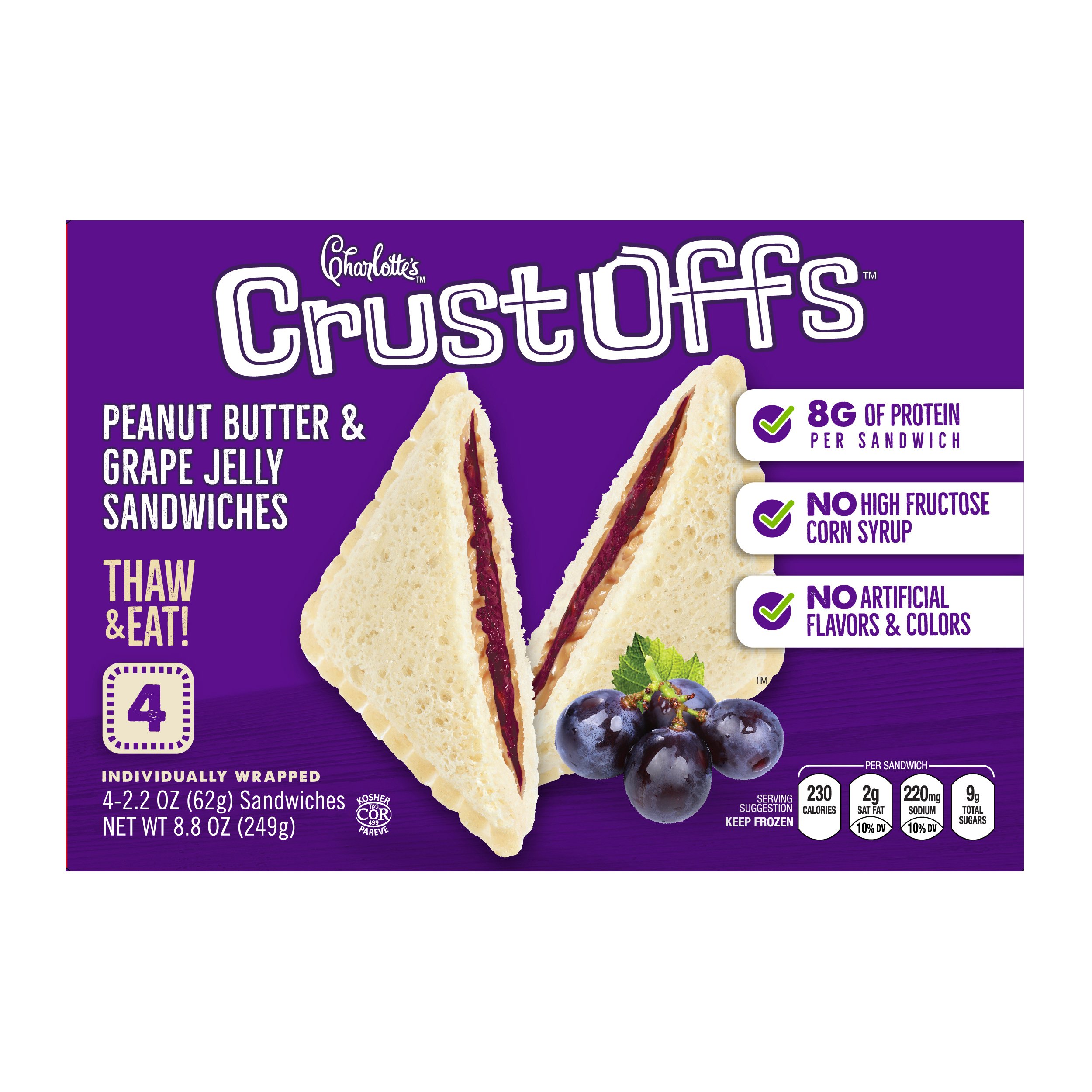 Charlotte's CrustOffs Frozen Sandwiches - Peanut Butter & Grape Jelly, 4 ct
