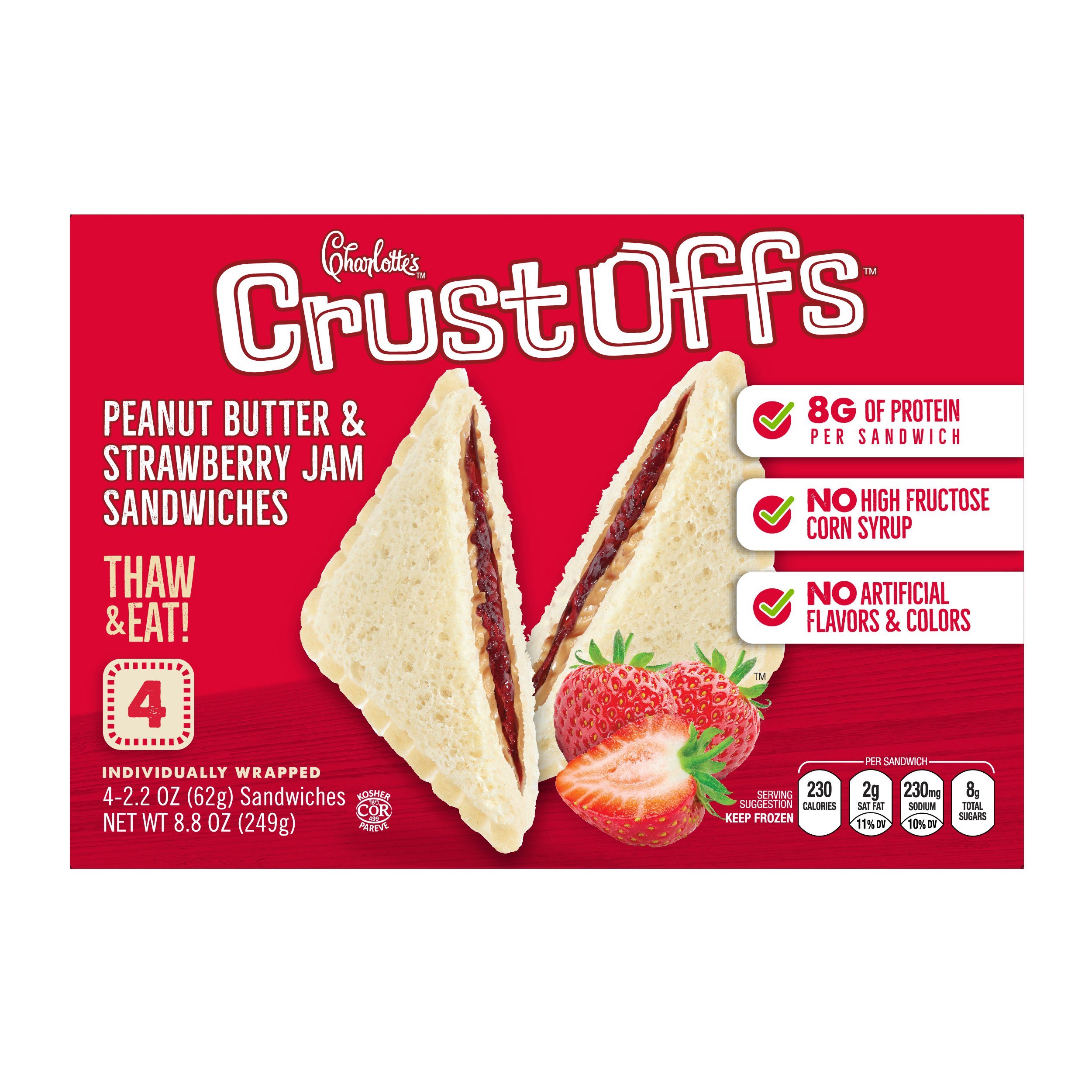 Charlotte's CrustOffs Frozen Sandwiches - Peanut Butter & Strawberry Jam, 4 ct