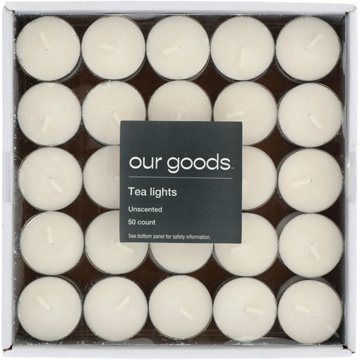 our goods Unscented Tea Lights - White, 50 ct