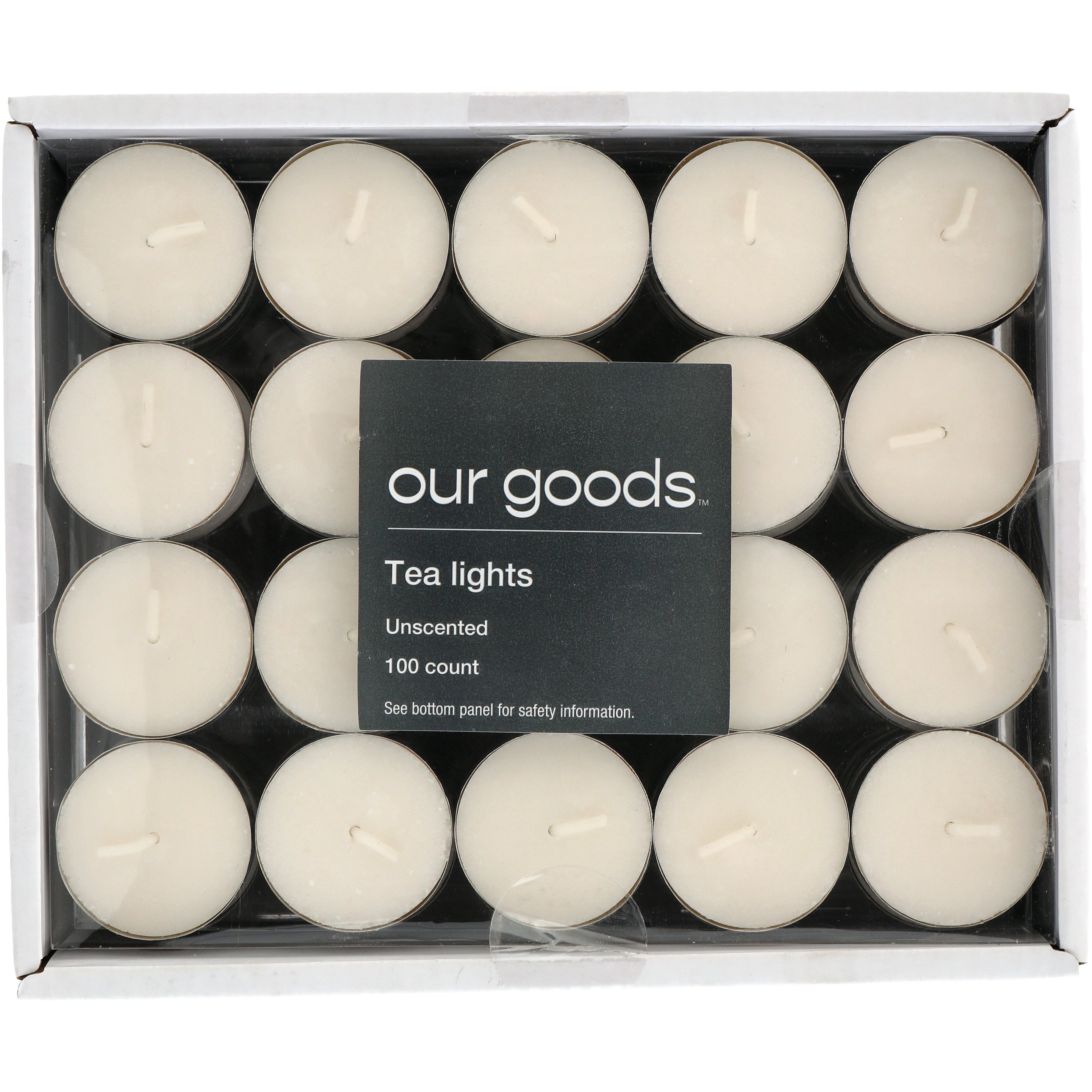 our goods Unscented Tea Lights - White, 100 ct