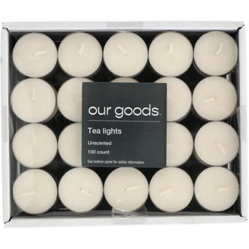 our goods Unscented Tea Lights - White, 100 ct