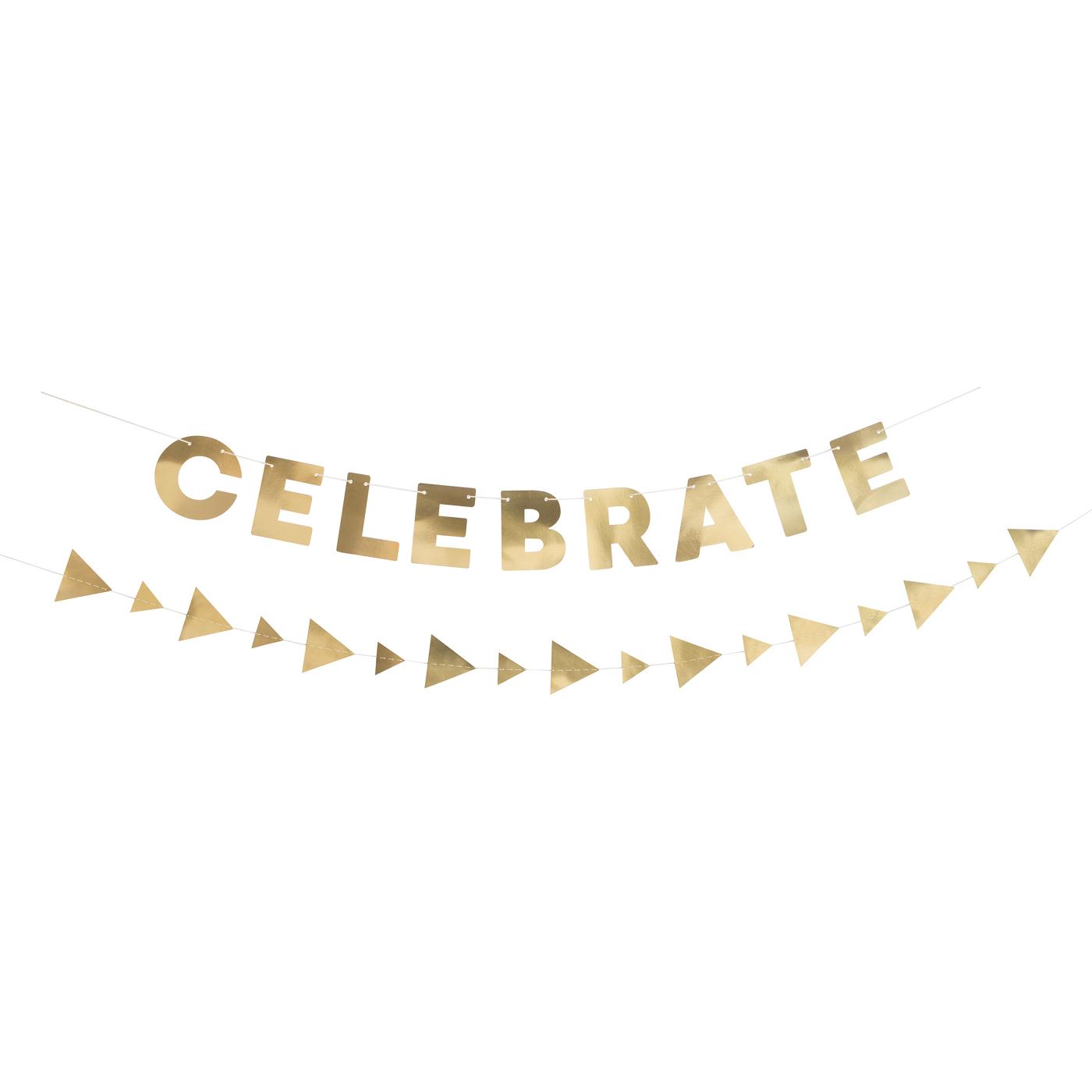 Unique Celebrate Gold Foil Garland Set; image 2 of 2