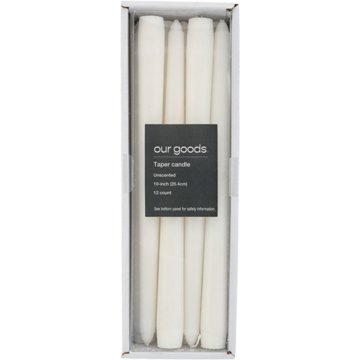 our goods Unscented Taper Candles - White, 12 Ct, 10"