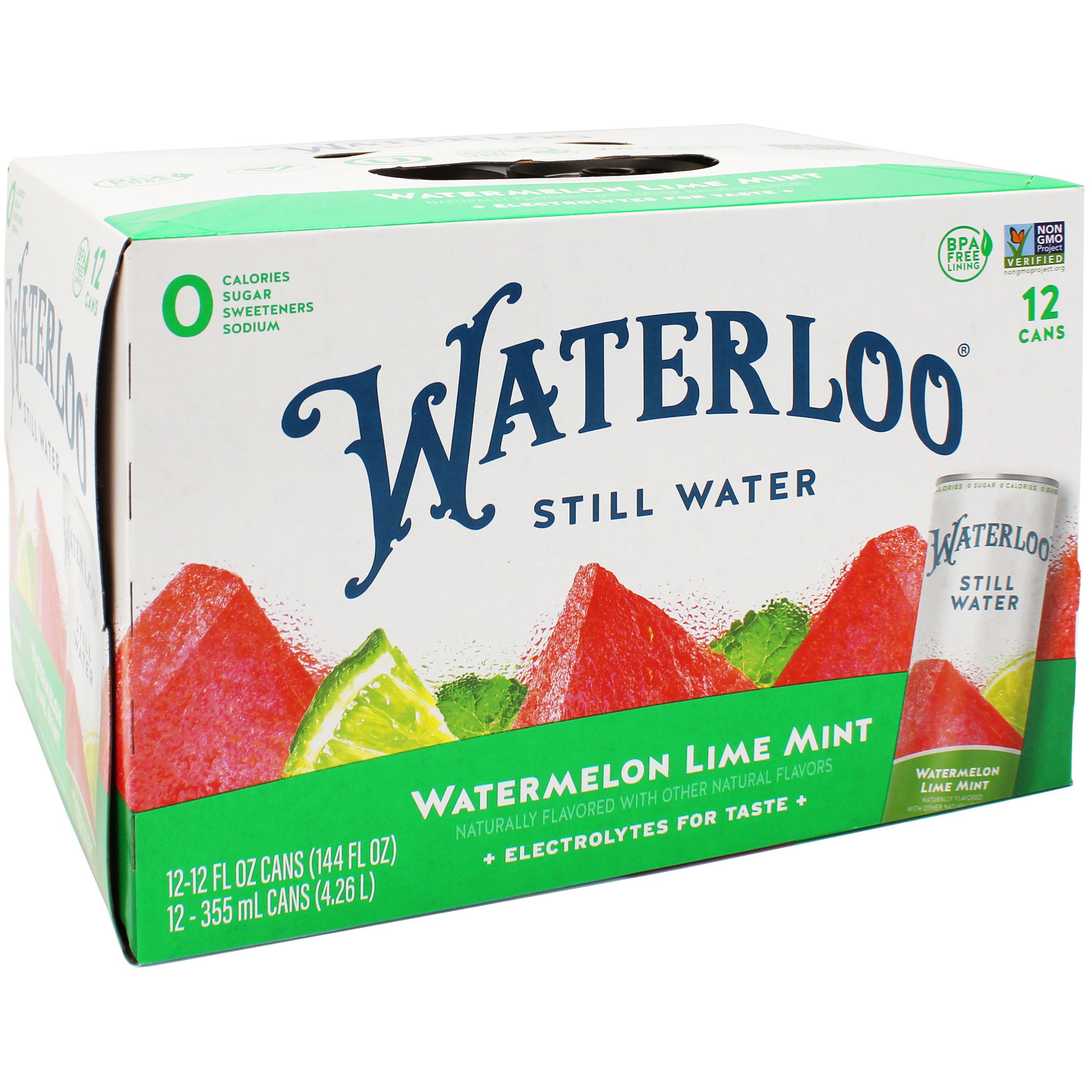 Waterloo Watermelon Lime Mint Purified Still Water 12 oz Cans, 12 pk ...