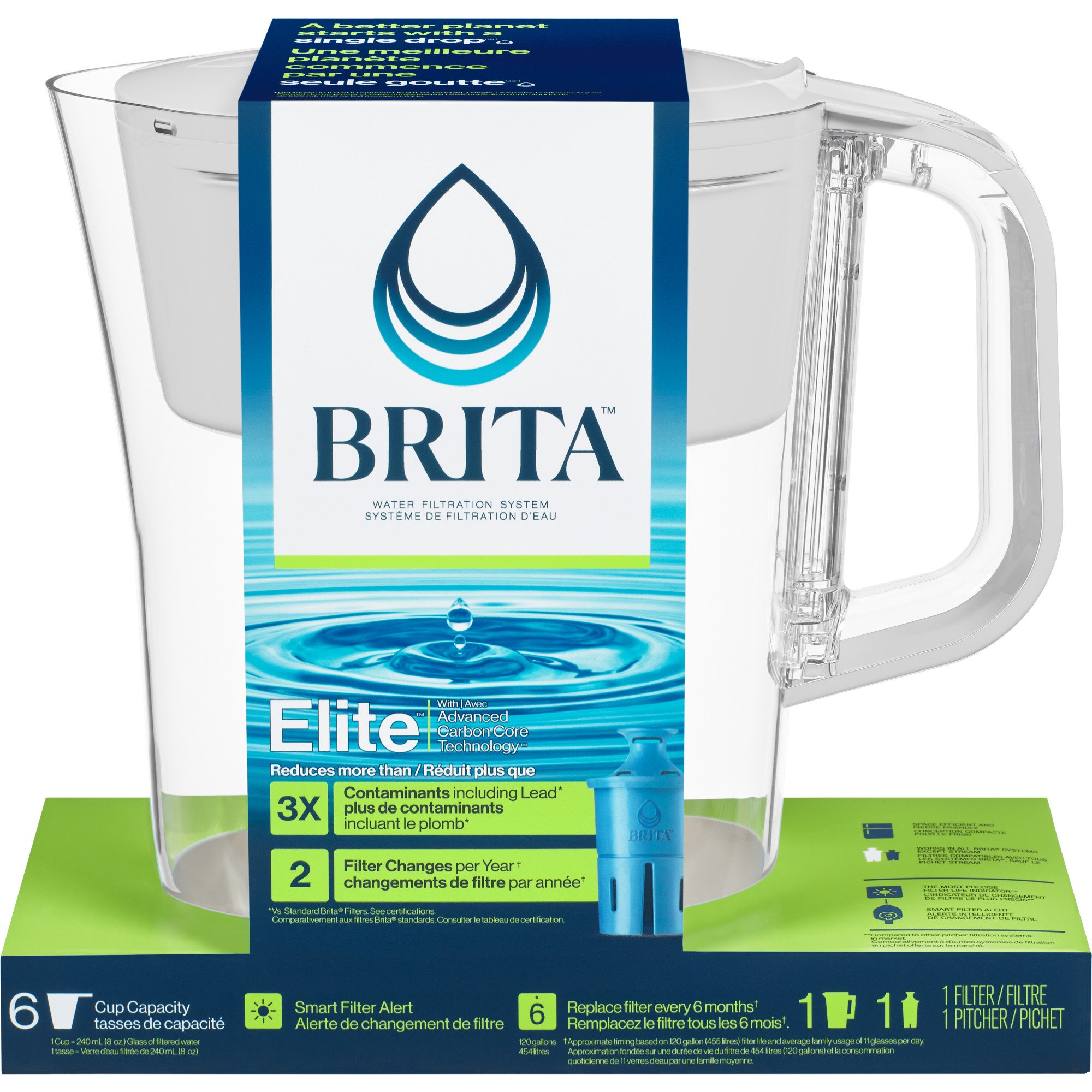 Brita Denali Water Pitcher with Elite Filter - Bright White