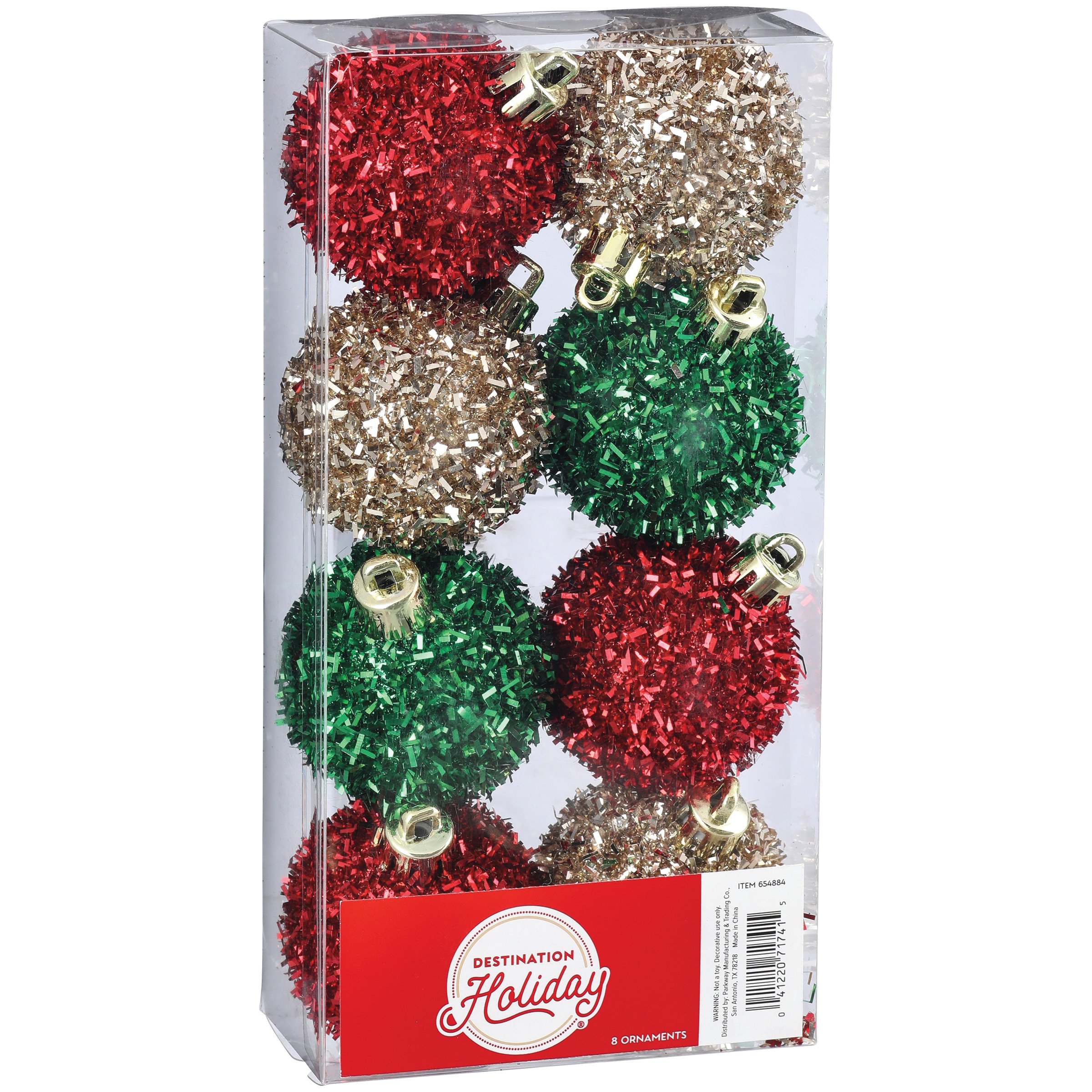 Destination Holiday Tinsel Ball Mini Ornaments Red Green & Gold