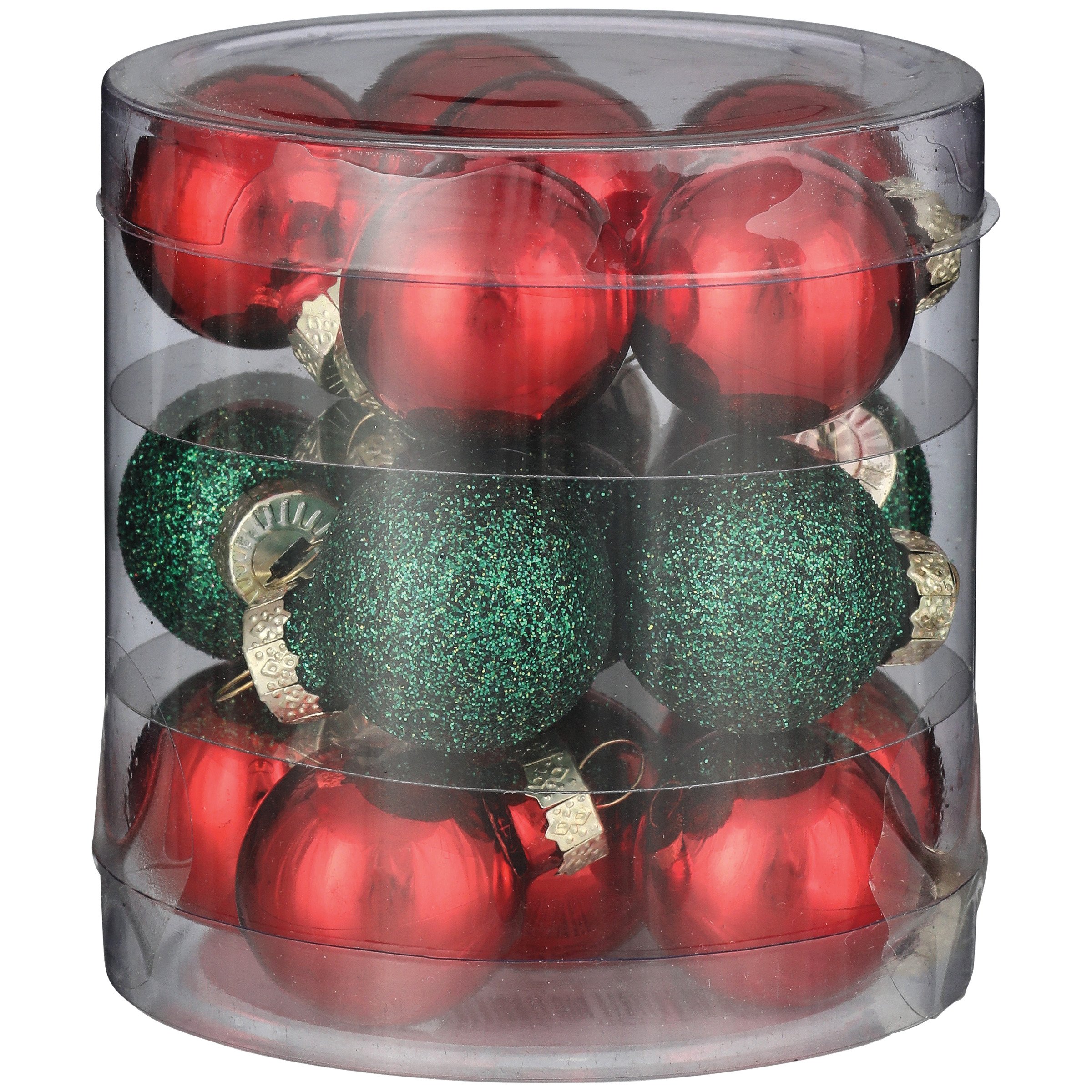 Destination Holiday Mini Glass Red & Green Christmas Ornaments, 25 mm