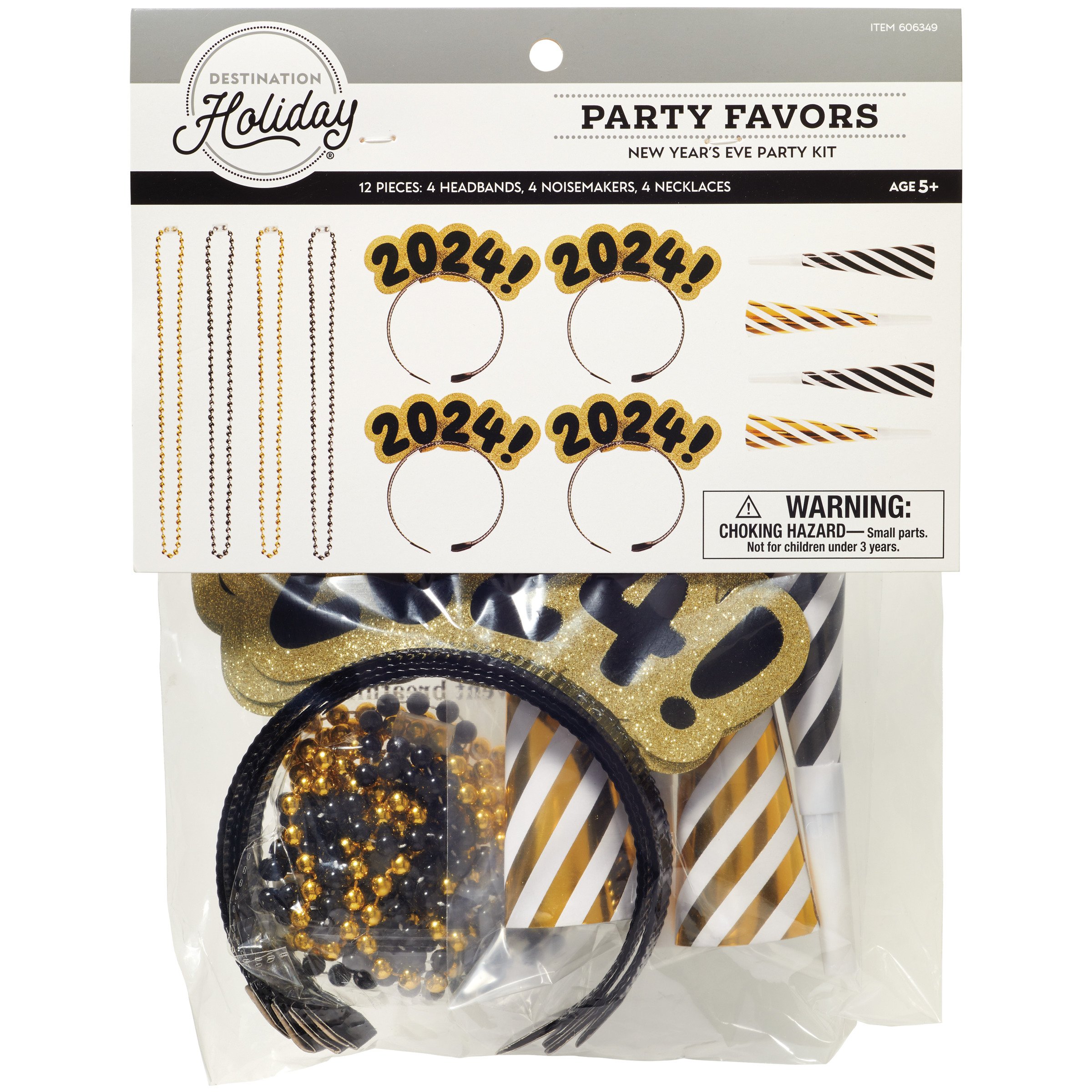 12 Pack Holiday Party Necklaces - Metallic Gold Silver Black Beads For New Year Mardi Gras