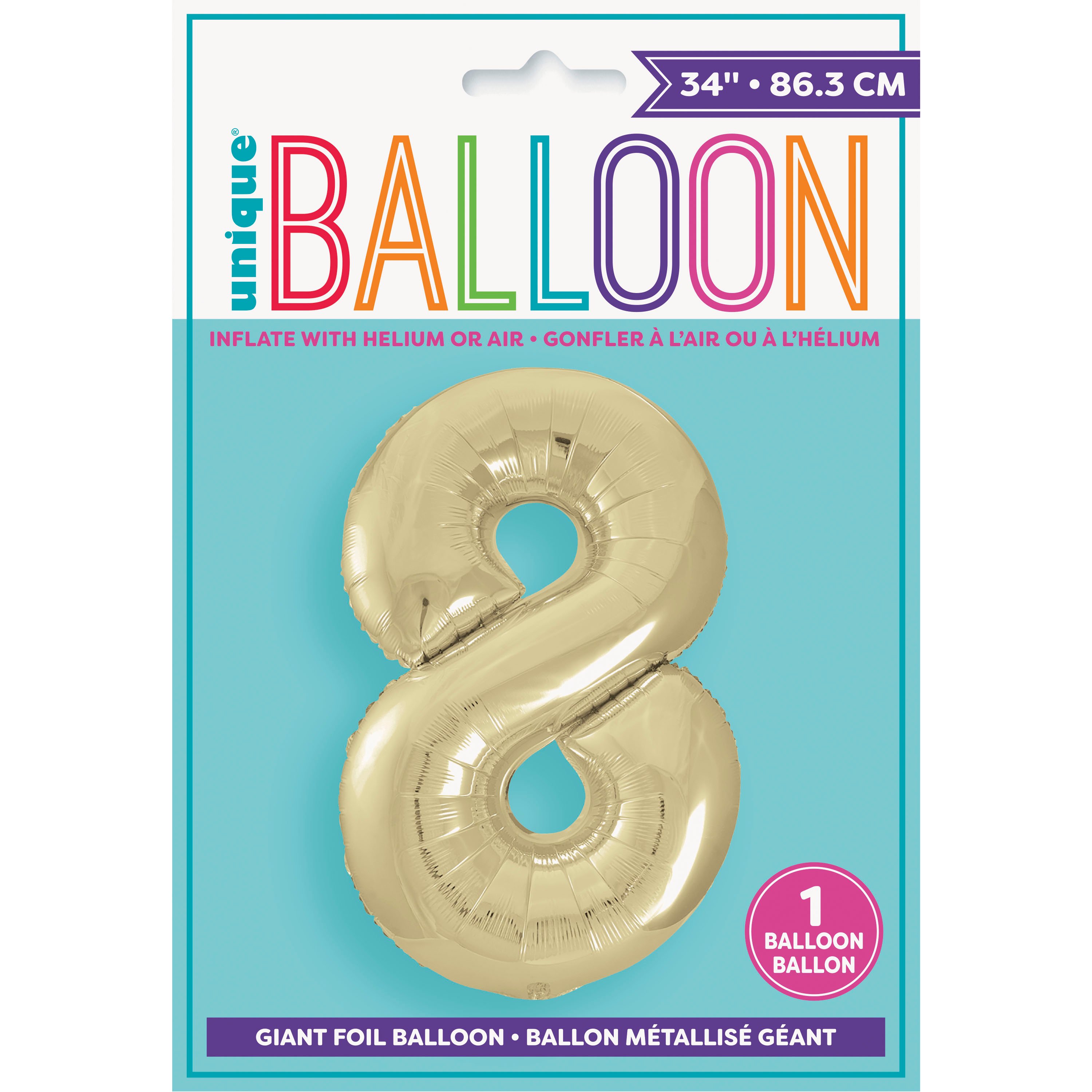 unique Number 8 Giant Foil Balloon - Gold