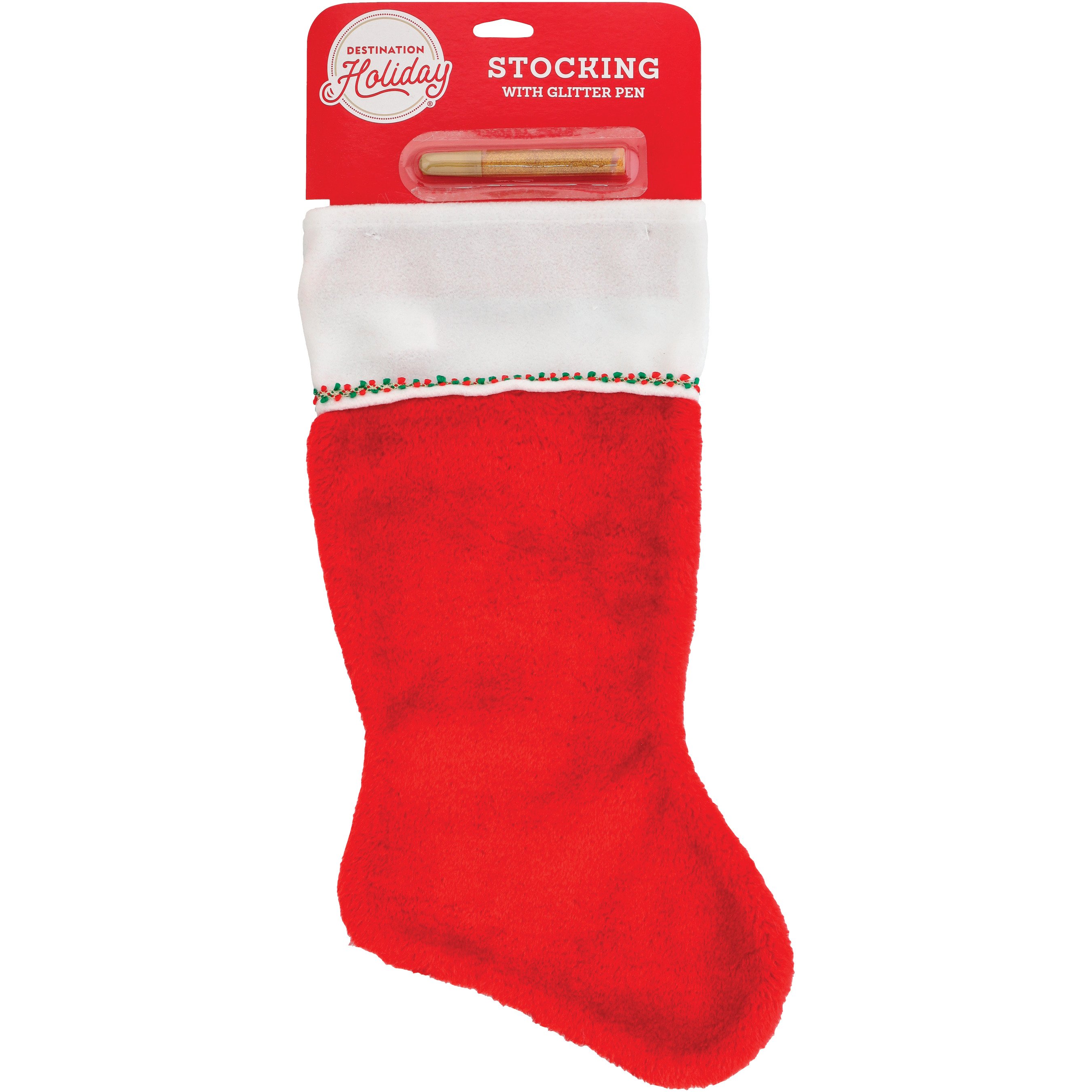 Destination Holiday Red Stocking with Gold Glitter Pen - Shop Seasonal ...