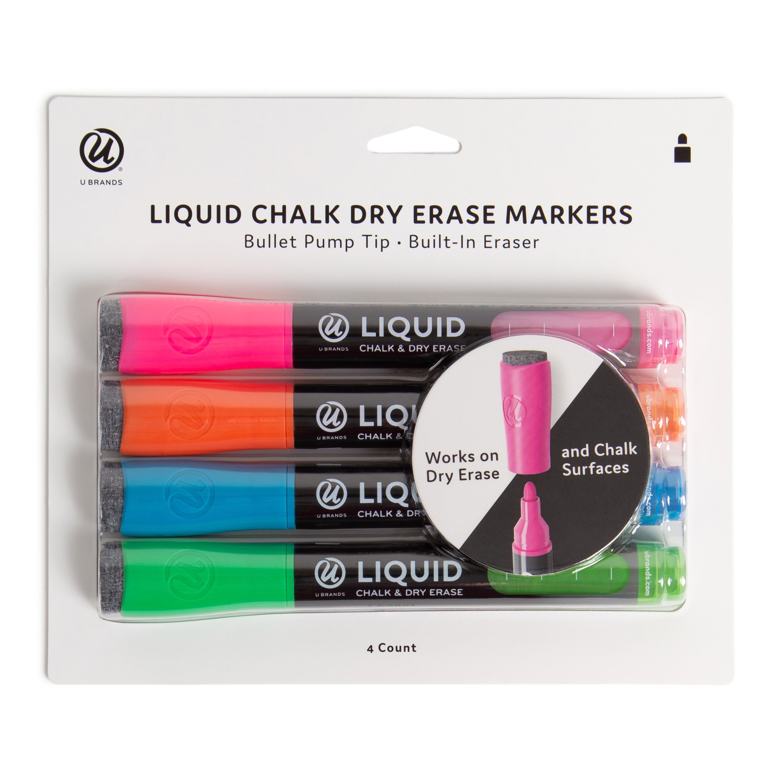 U Brands Liquid Chalk Markers Bullet Tip Black Barrel Assorted Ink Pack