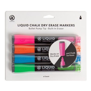 U Brands Bullet Pump Tip Liquid Chalk Dry Erase Markers - Assorted Ink, 4 pk