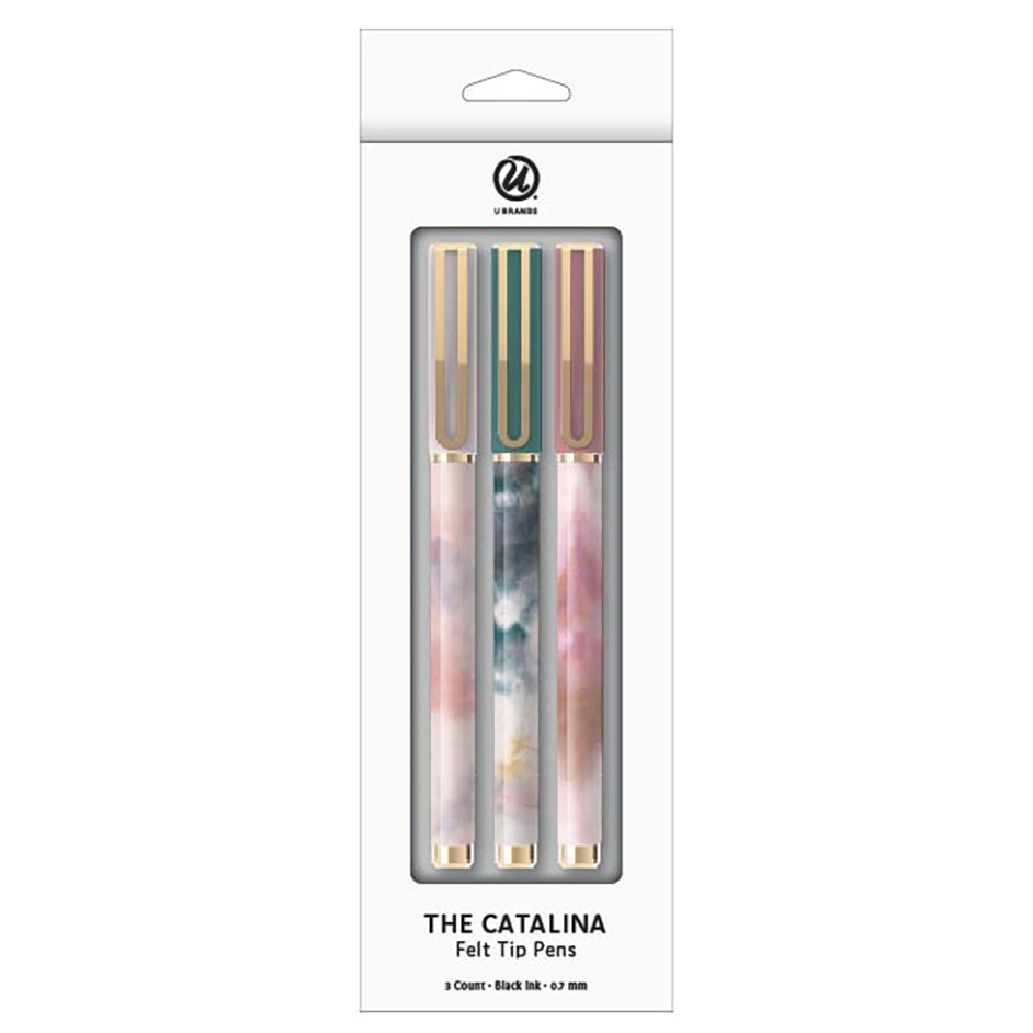 U Brands The Catalina Felt-Tip Pens, 0.7 mm, White Barrel, Black Ink, Pack of 12