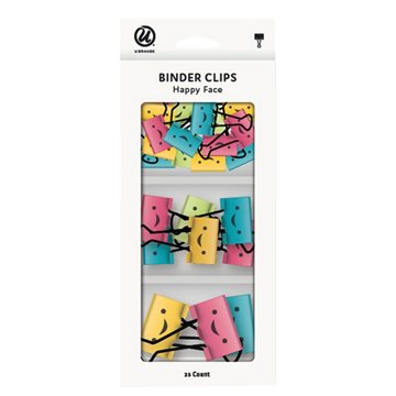 U Brands Binder Clips - Happy Face, 25 ct