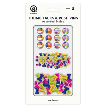 U Brands Thumb Tacks & Push Pins - Assorted Styles, 100 pc